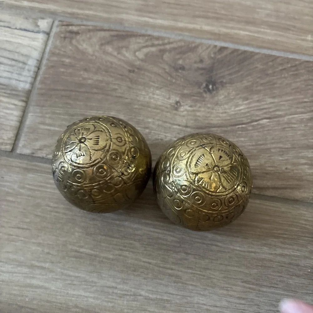 2 Round Ball Gold Decorative Candles Hand Molded Wax Home Decor Set